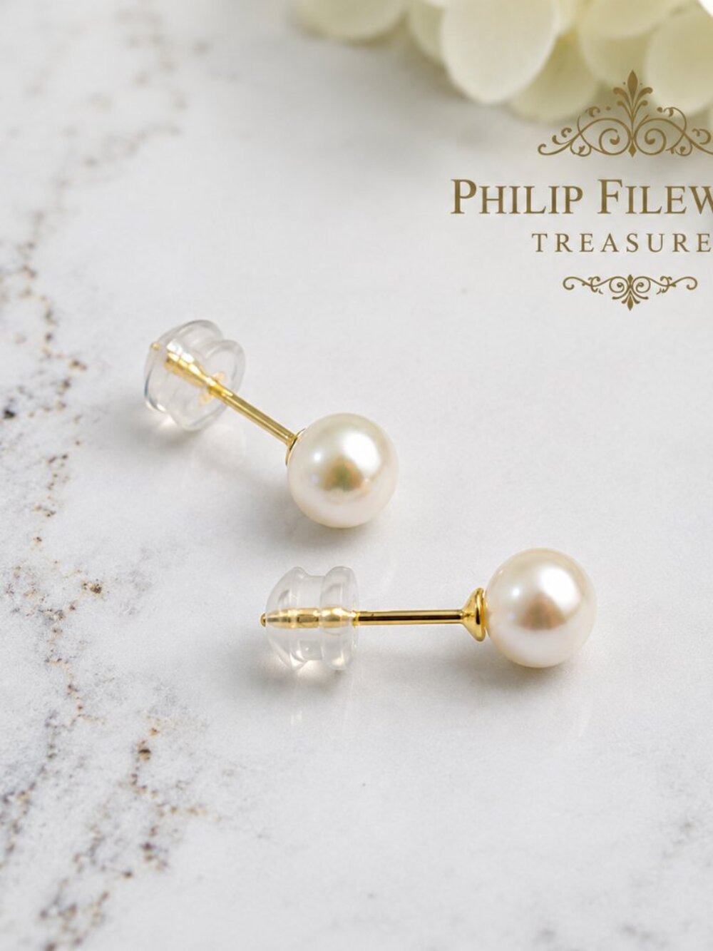 EA-23--Natural Freshwater Pearl Stud Earrings 5.5mm Gold Color